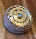 Unfinished Light Oak Wooden Plinth with 100mm Round Brass Bell Push (BH1008B/UNF/PB1420)